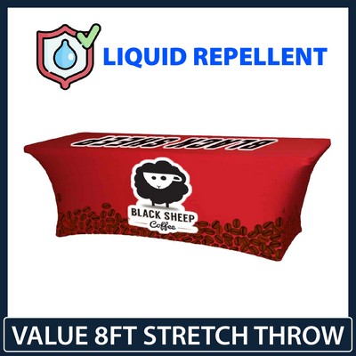 Value - 8' x 30"Top x 29"H - 4 Sided Hemmed Stretch Liquid Repellent Table Throw (Full Coverage)