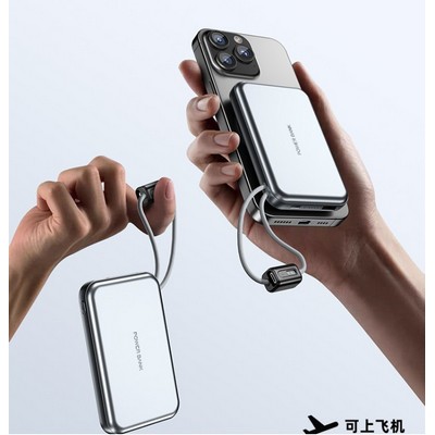 Ultra-Slim Magnetic Power Bank 10000mAh , Aluminum Portable Charger, Fast Charging Battery Pack